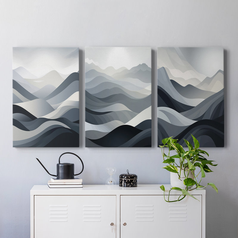 «Lanscape Study Series LIX» - Ensemble de 3 toiles tendues avec châssis - Prêt à être accroché, H 12 po x l 8 po