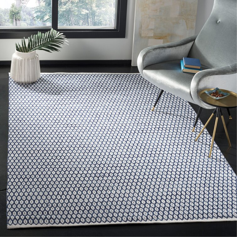 Modena Geometric Handmade Flatweave Cotton Navy/Ivory Area Rug