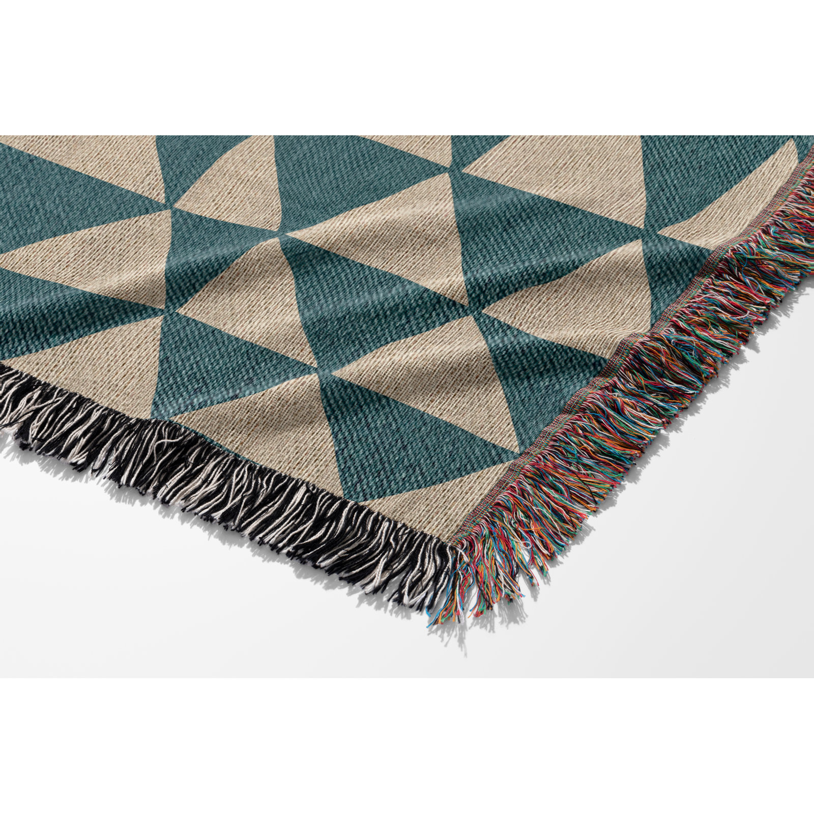 Kelia Cotton Throw Blanket, 52 x 37" – Throw, Teal/Beige