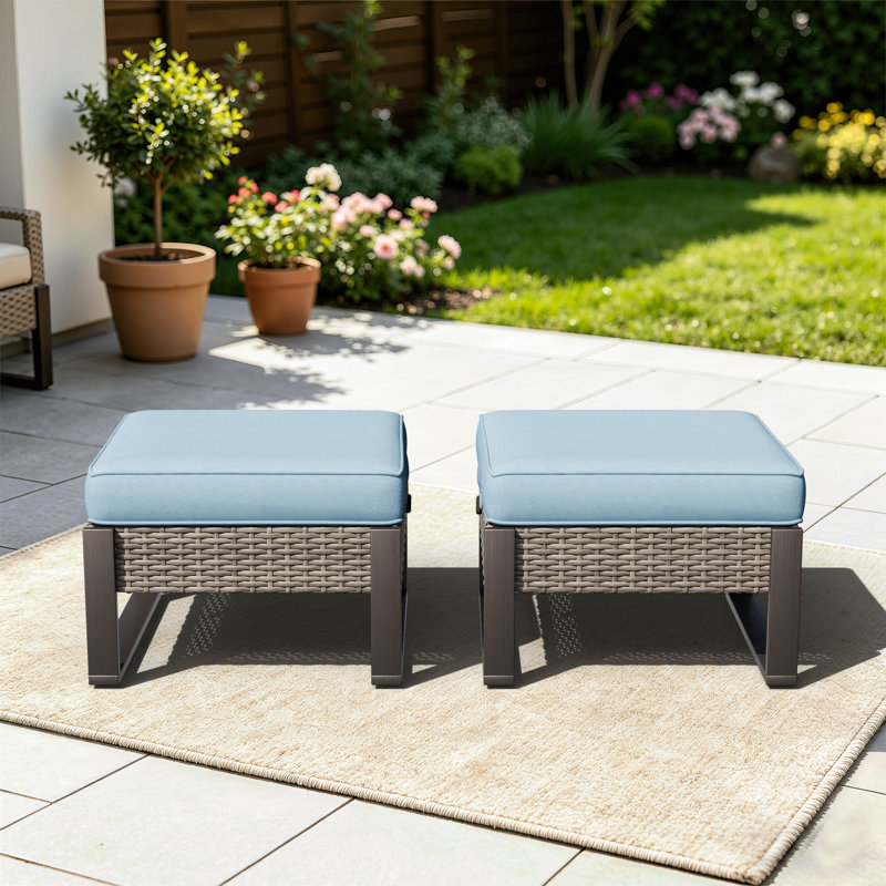 Repose-pieds d'extérieur avec coussin, Bleu clair
