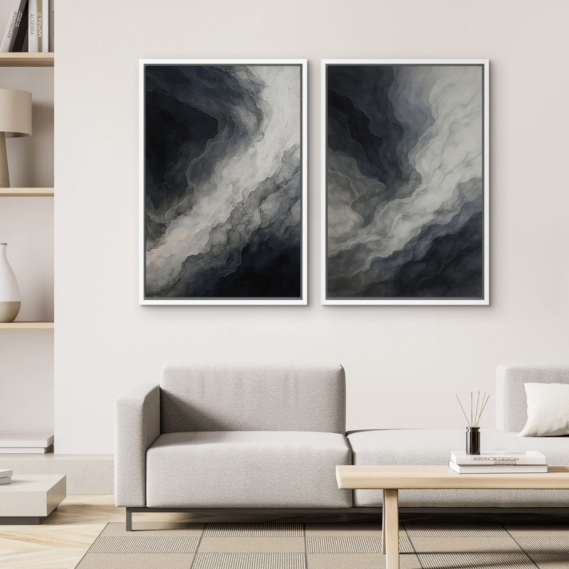 2 pièces, reproduction d'art sur toile encadrée pour une décoration moderne, H 36 po x l 24 po, Blanc