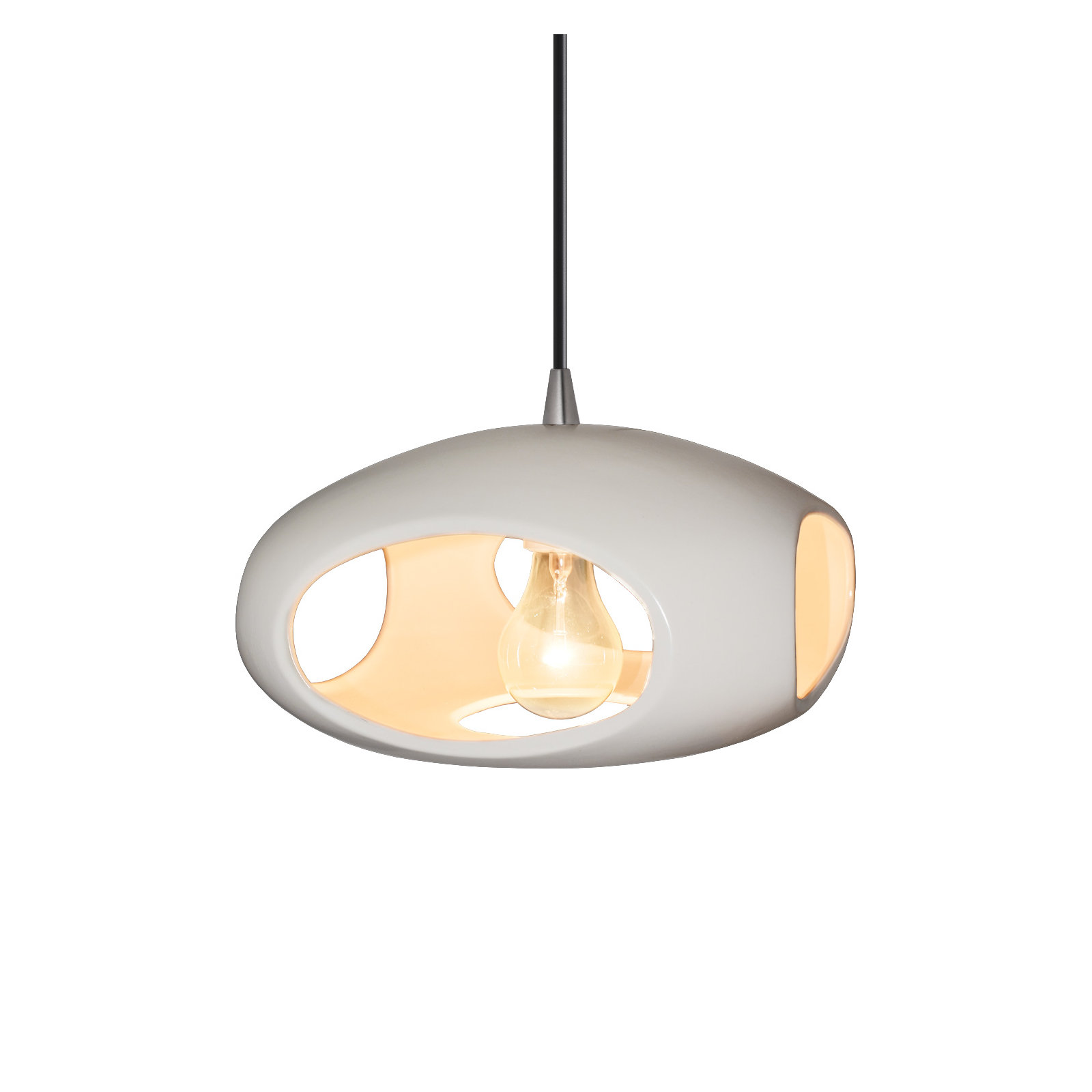 Logan Single Light Ceramic Dimmable Pendant, Brushed Nickel, Bisque