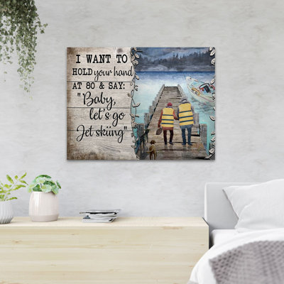 «An Old Couple Going To Glacial River - I veulent tenir votre main à 80 ans et Say Baby Let’s Going - 1 pièce, reproduction d'art graphique sur toile tendue