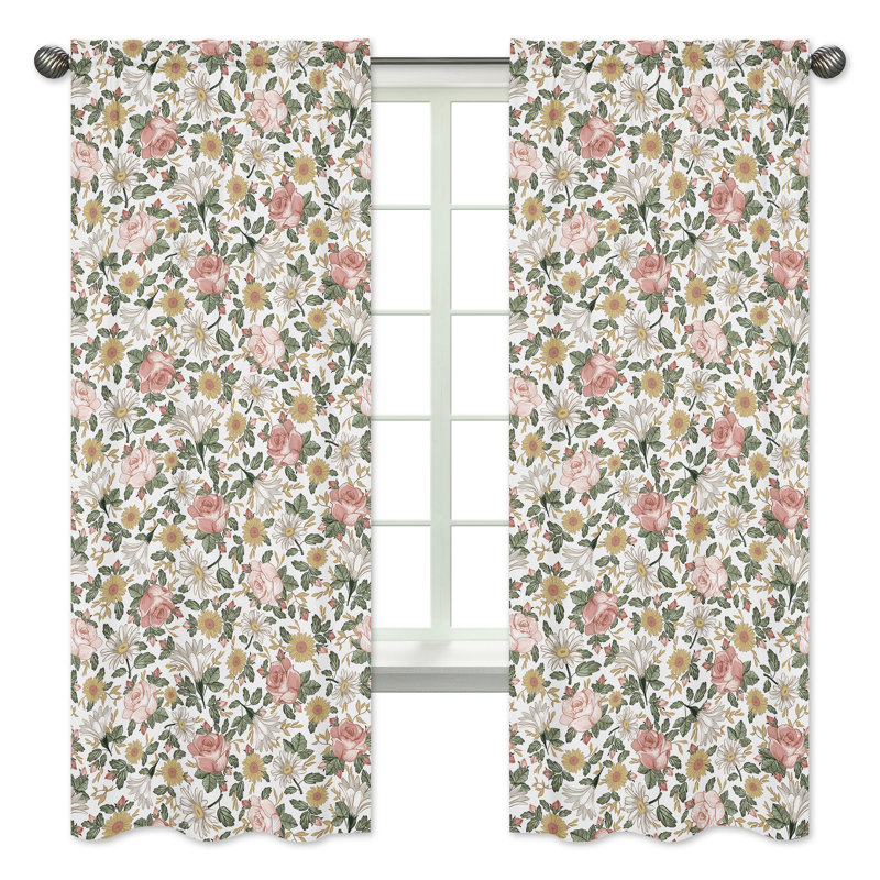 Vintage Floral Semi-Sheer Rod Pocket Curtain Panels