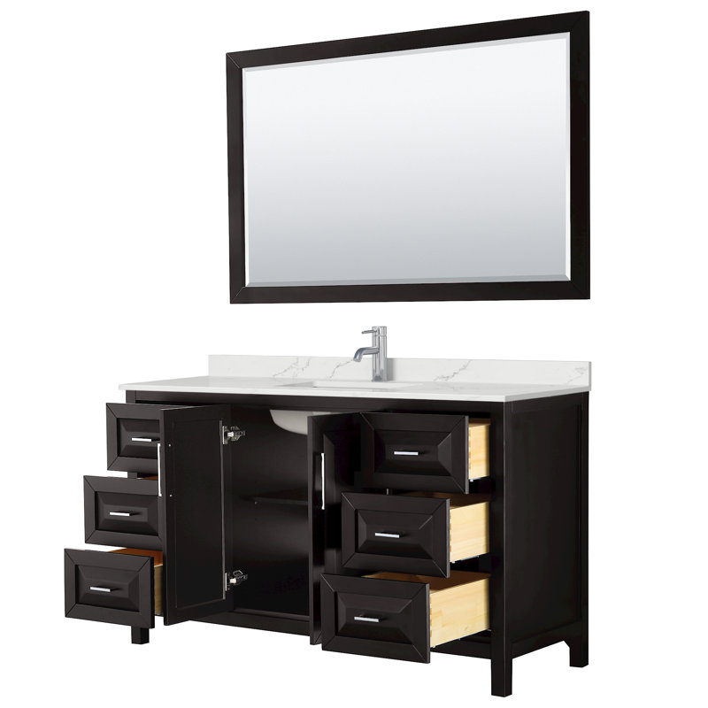 Daria 60 in. with Mirror Vanity, Giotto Quartz, Brown, Polished Chrome