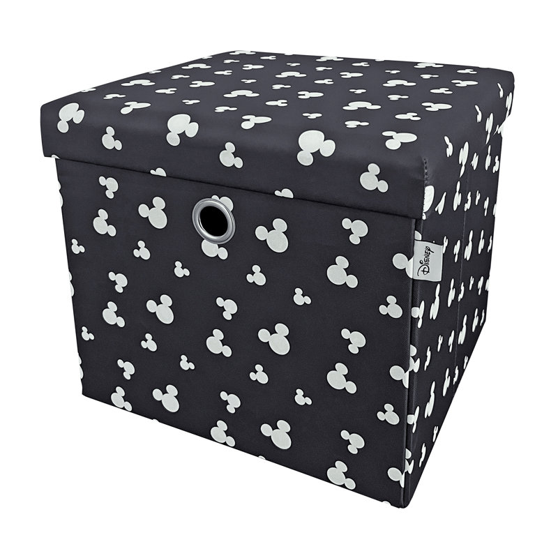 Disney Classic Foldable Ottoman Storage Box, Square Toy Chest Box with Lid for Kids, Foot Stool, Can Hold up to 30kg - Black