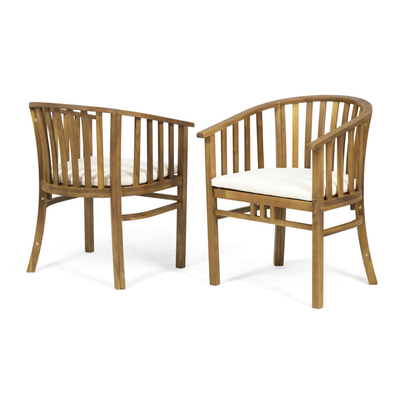 Elegant Wood Dining Chair With Water- Seat Cushions - Enhance Your Outdoor Space Water-Repellent Cushion Covers Make Meals Memorable