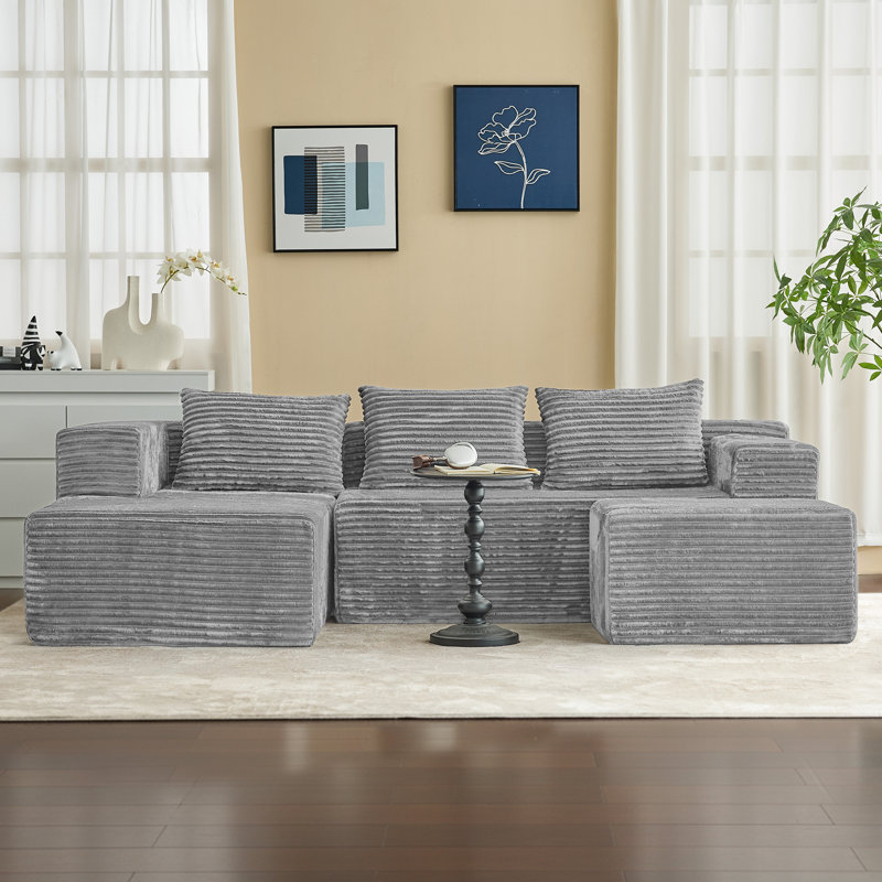Canapé modulaire à assise profonde en forme de U Boneless, canapé rembourré en velours côtelé avec poches latérales