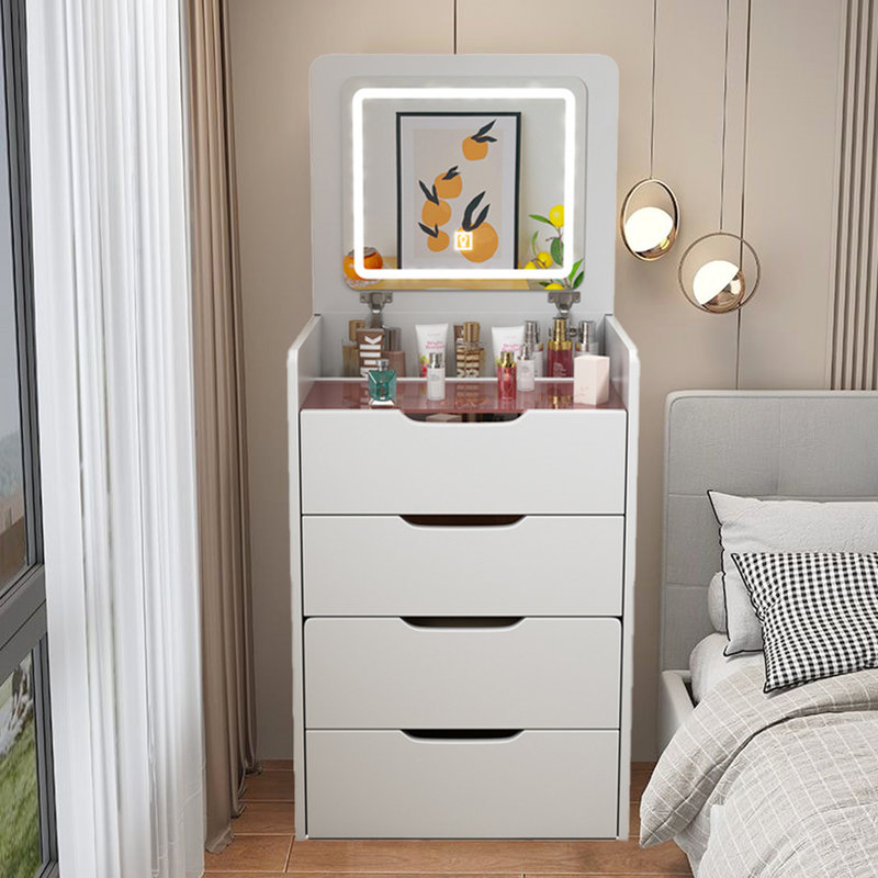 Bureau de coiffeuse compact avec miroir rabattable et tiroirs, miroir de table moderne et élégant, bureau en verre, pièce pratique
