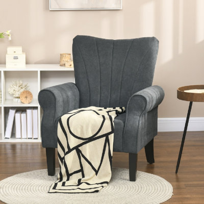 Upholstered Accent Chair With Rolled Arms And Wood Legs, Armchair For Living Room Bedroom,