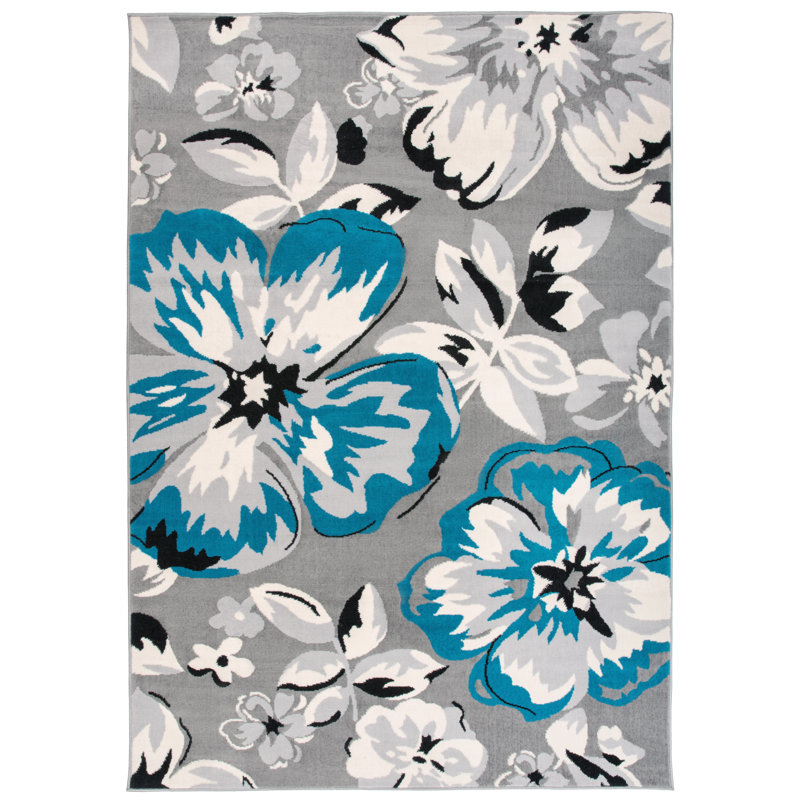 Tapis bleu / gris / ivoire Rooshi, Rectangle 3 pi 1 po x 5 pi