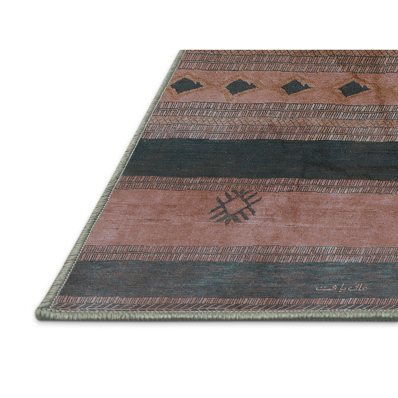 Tapis en chenille / polyester tissé à la machine Shawnea en brun / noir, Rectangle 7 pi x 9 pi