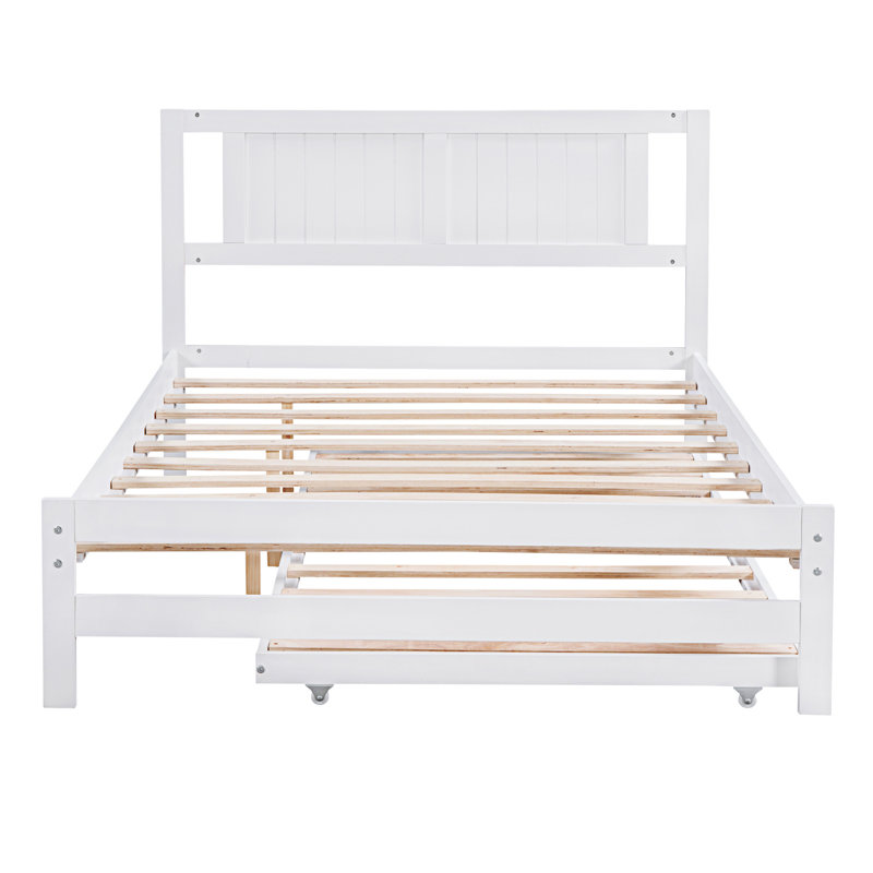 Platform Bed With Adjustable Trundle, White