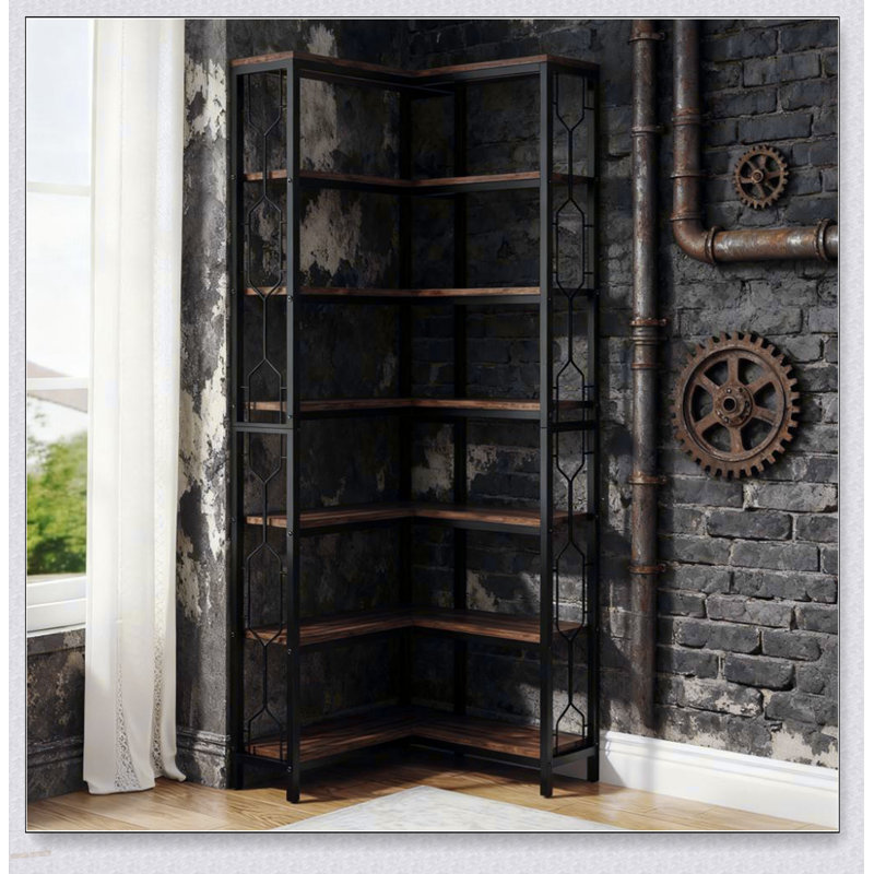 78.7 Inch Tall 7-Tier Industrial Corner Bookshelf with Spacious Shelves and Modern Design, Perfect for Home and Office Use