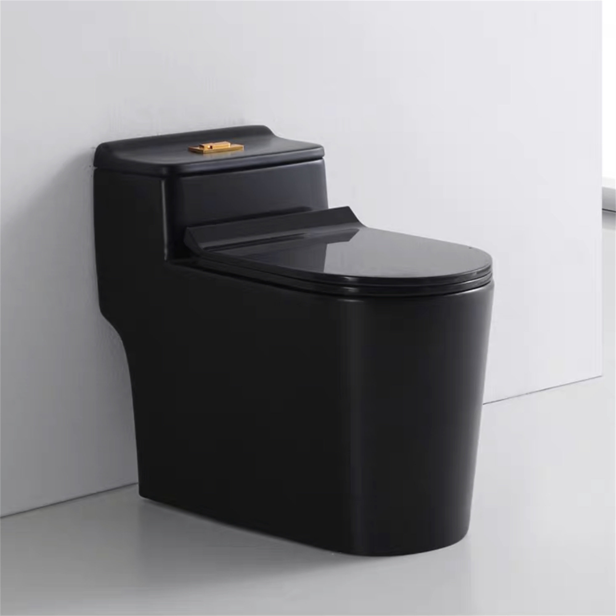 WATERMONY 1.85 Gallons Per Minute GPF Elongated Height One-Piece Black  Toilet (Seat Included)