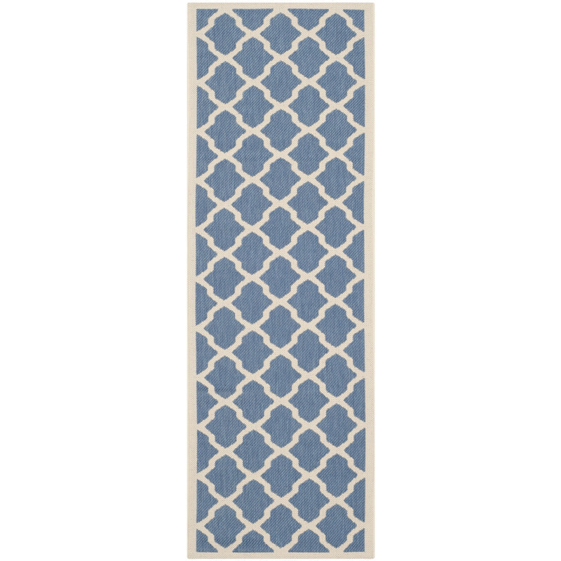 Bordeaux Geometric Blue/Beige Area Indoor/Outdoor Area Rug, Runner 2'3" x 14'