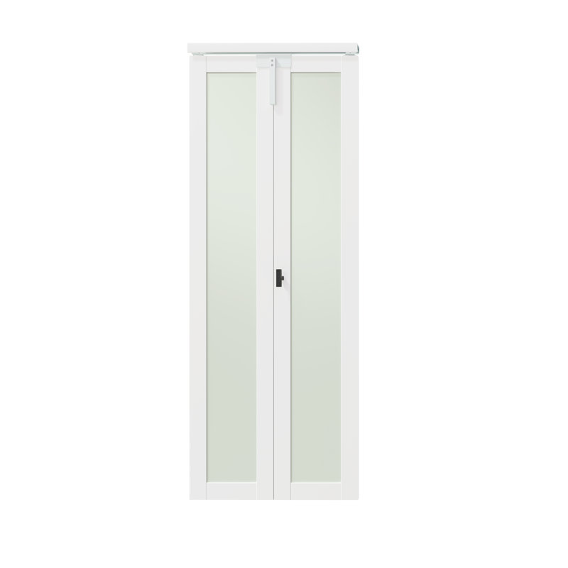 30 in. x 80 in. Frosted Glass White Pine Bi-Fold Door