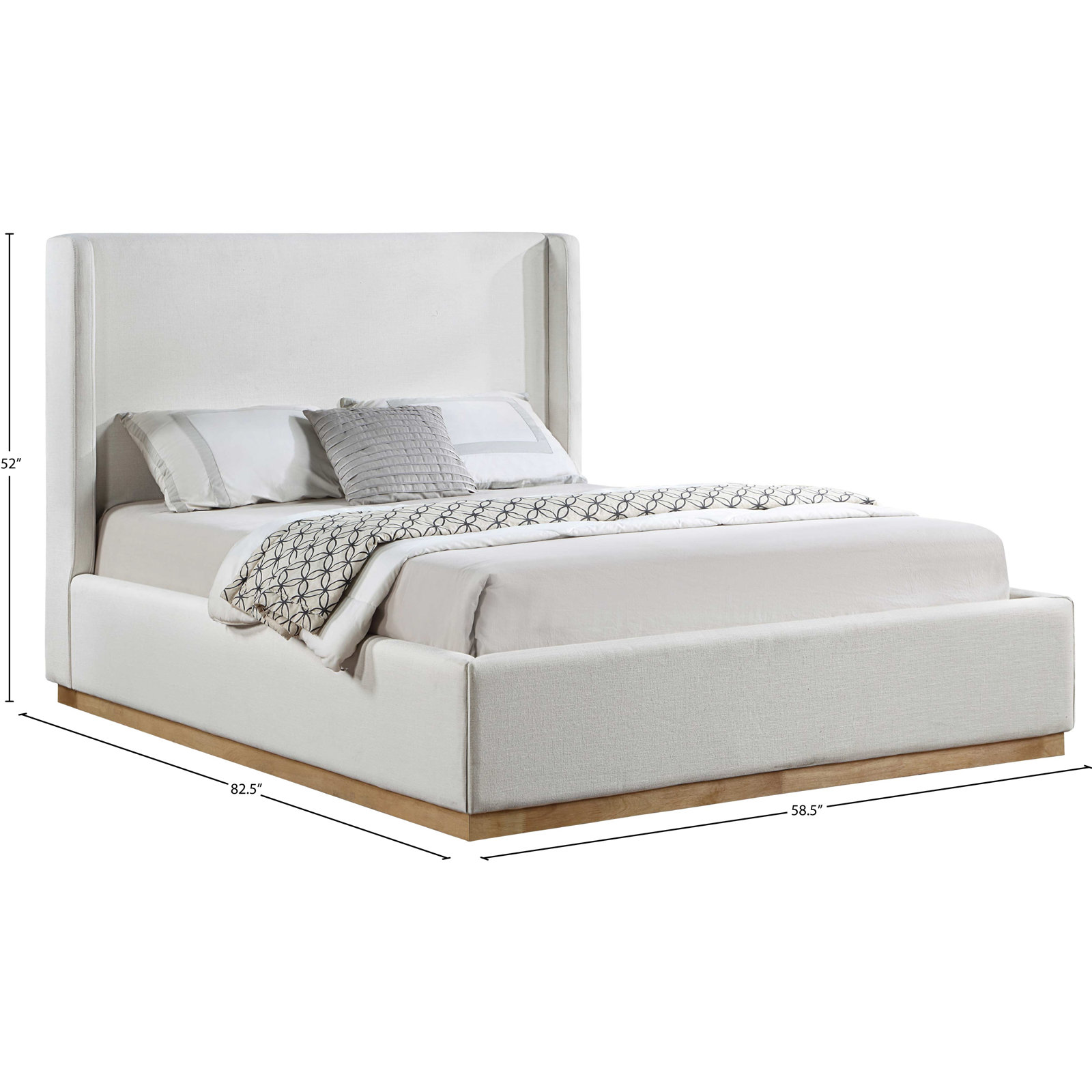 Upholstered Panel Bed, Cream Linen Textured Fabric, Full / Double