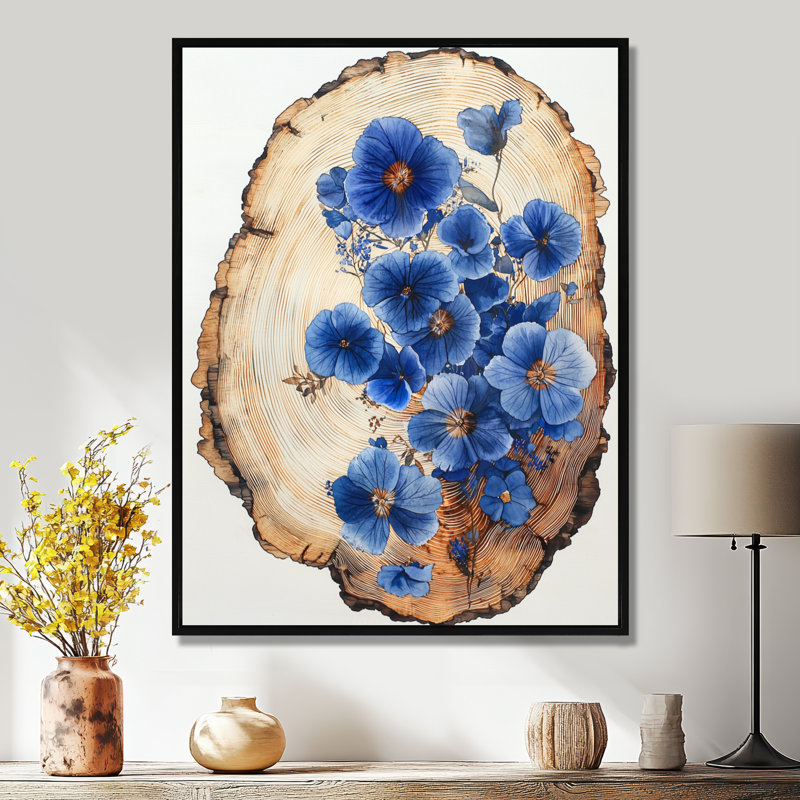 Munos, feuilles de bois bleues, diapositive I - Fleurs sauvages, H 20 po x l 12 po, Impression encadrée flottante, Noir