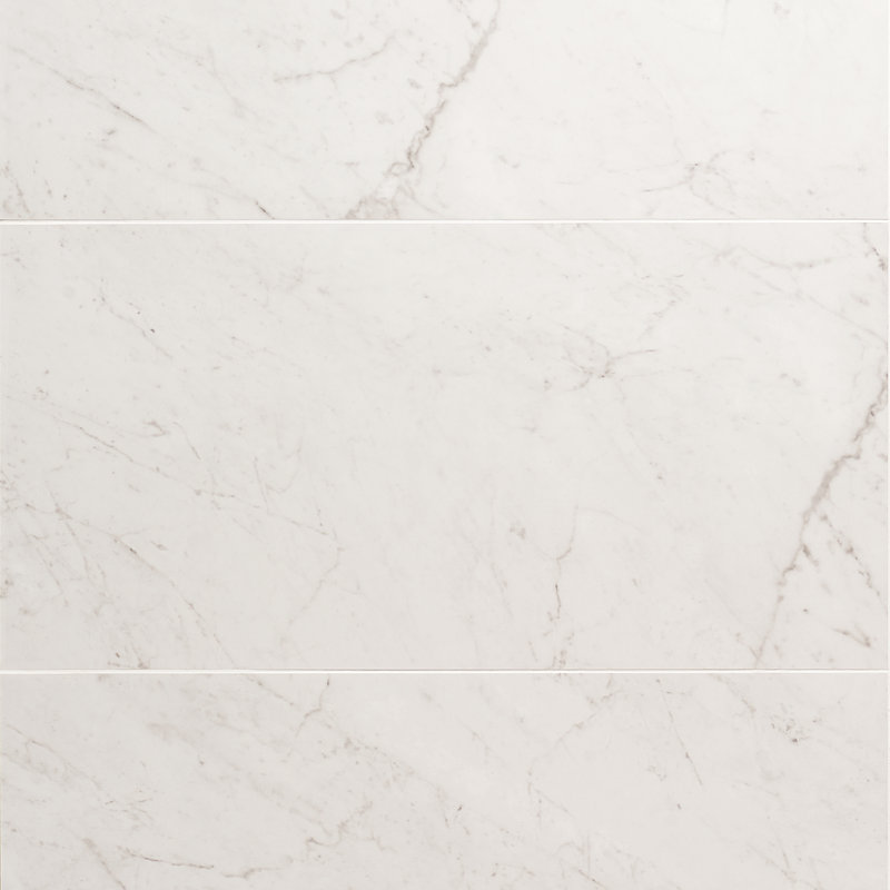 12" x 24" Polished Marble Look Porcelain Floor and Wall Tile, Carrara Giola