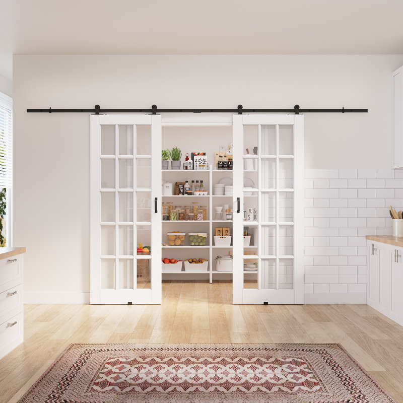 2 x 30 po x 80 po 15 po avec porte en verre blanc préfini avec toute la quincaillerie de porte de grange, 60in.x 80in.