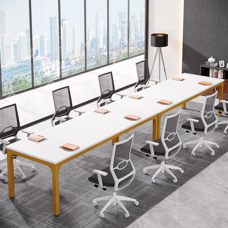 Eiza 78.74'' Rectangle Conference Table, Beige/Gold