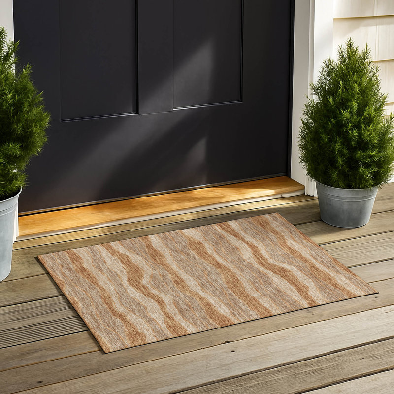 Machine Washable Indoor/Outdoor Chantille ACN2849 Stripes Rug, 1'8" x 2'6", Copper