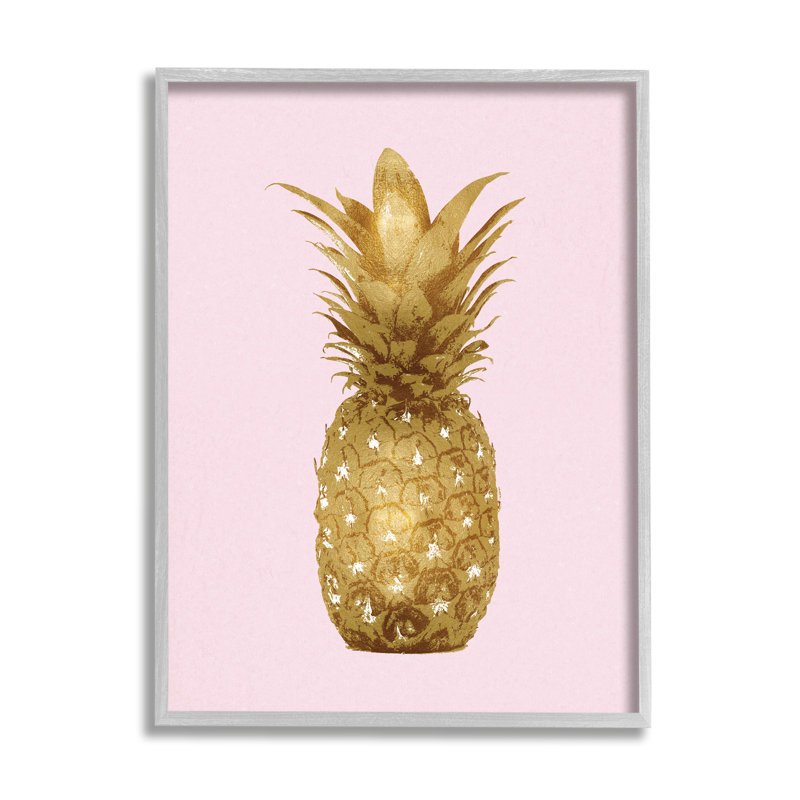 Golden Glam - ananas sur rose, Estampe numérique Farmhouse, H 20 po x l 16 po