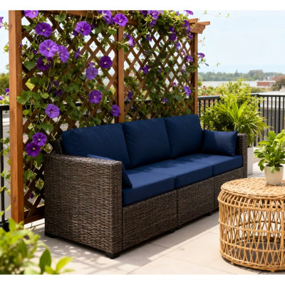 Armoire en acier galvanisé à 3 places, structure en acier galvanisé, housses de coussin amovibles, pour la piscine et le balcon avec sièges, tissé à la main, acier, accoudoirs rembourrés doux, terrasse de jardin