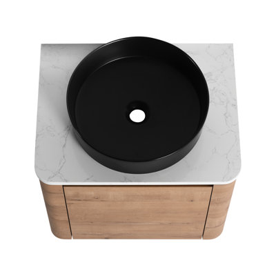Meuble-lavabo mural de 24 po avec lavabo d'art en céramique, une porte à fermeture en douceur, emballage Kd et base en contreplaqué 1, surface lisse, facile à entretenir