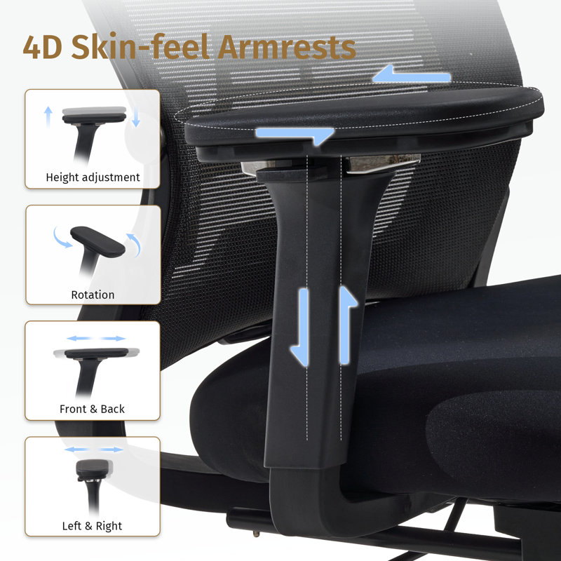 Foldable Office Chair, Ergonomic Mesh Task Chair with Recline Function, Office Chair with 2D Headrest , 4D Armrest and Footrest, Adjustable Height & Lumbar Support