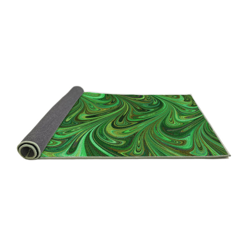 Tapis abstrait en laine vert, Rond 8 pi