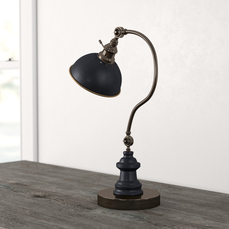 22"h Black Desk Lamp, Black/ Antique Brass