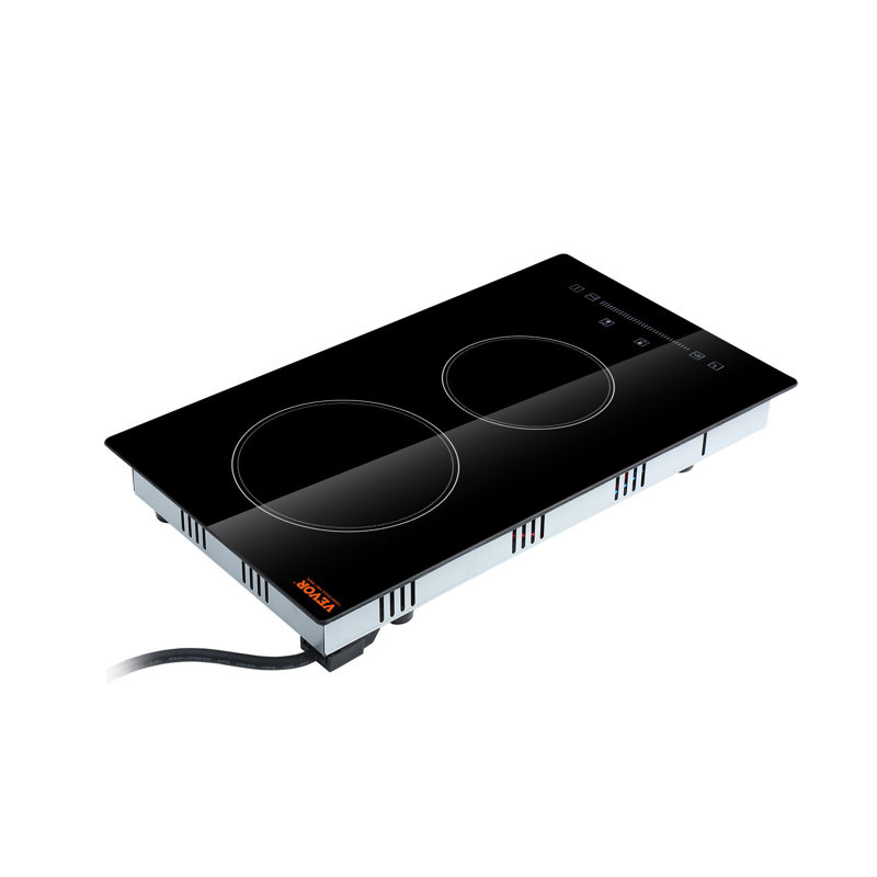 Built In Electric Stove Top, 20 X 11.6 Inch 2 Burners, 240V Glass Radiant Cooktop With Sensor Touch Control, Timer And Child Lock Included, 9 Power Levels For Simmer Steam Slow Cook Fry