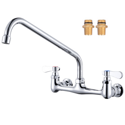 14" 2-Handle Wall Mounted Commercial Standard Kitchen Faucet with Swivel Spout In Chrome