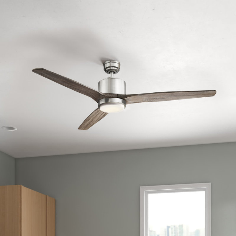 Vansickle 56'' Ceiling Fan with LED Lights, Nickel with Vintage Oak Blades