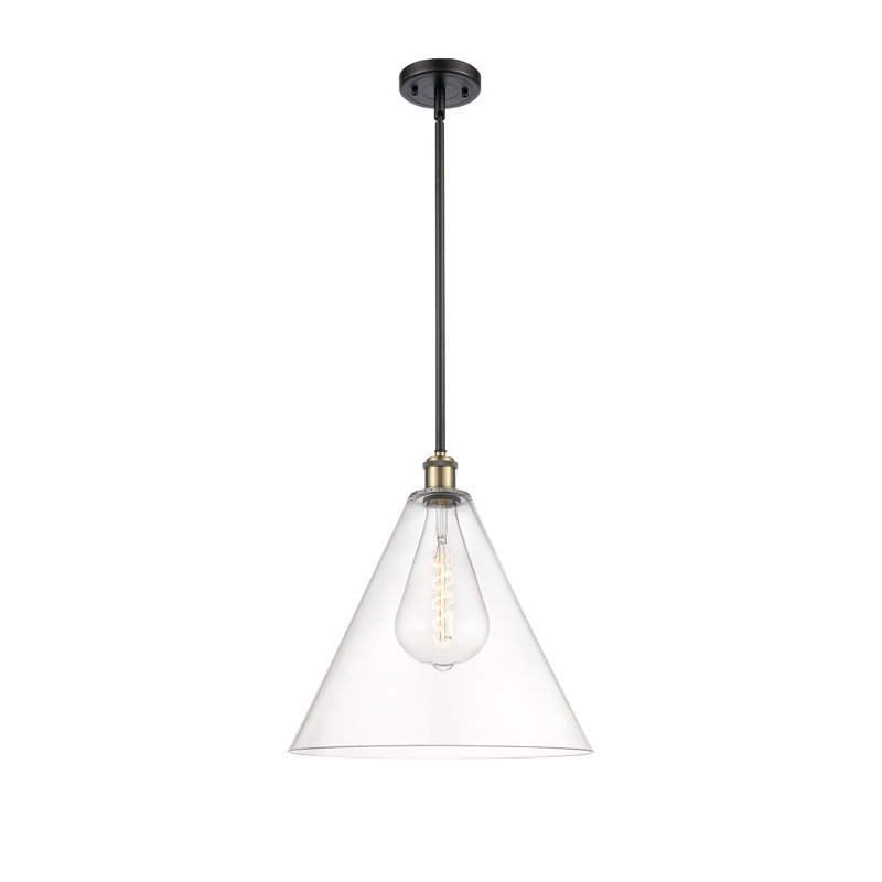 Luminaire suspendu sphérique à 1 lumière Allean, H 49,75 po x l 16 po x P 16 po, Transparent, Noir/laiton antique