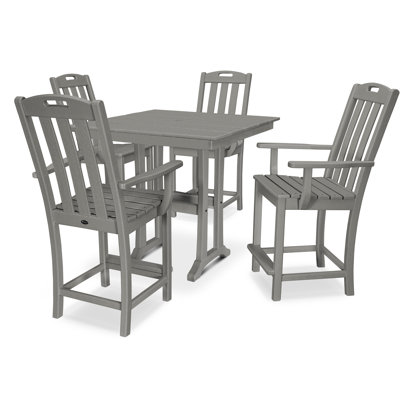 TREX Outdoors Yacht Club 5-Piece Farmhouse Trestle Arm Chair Counter Set