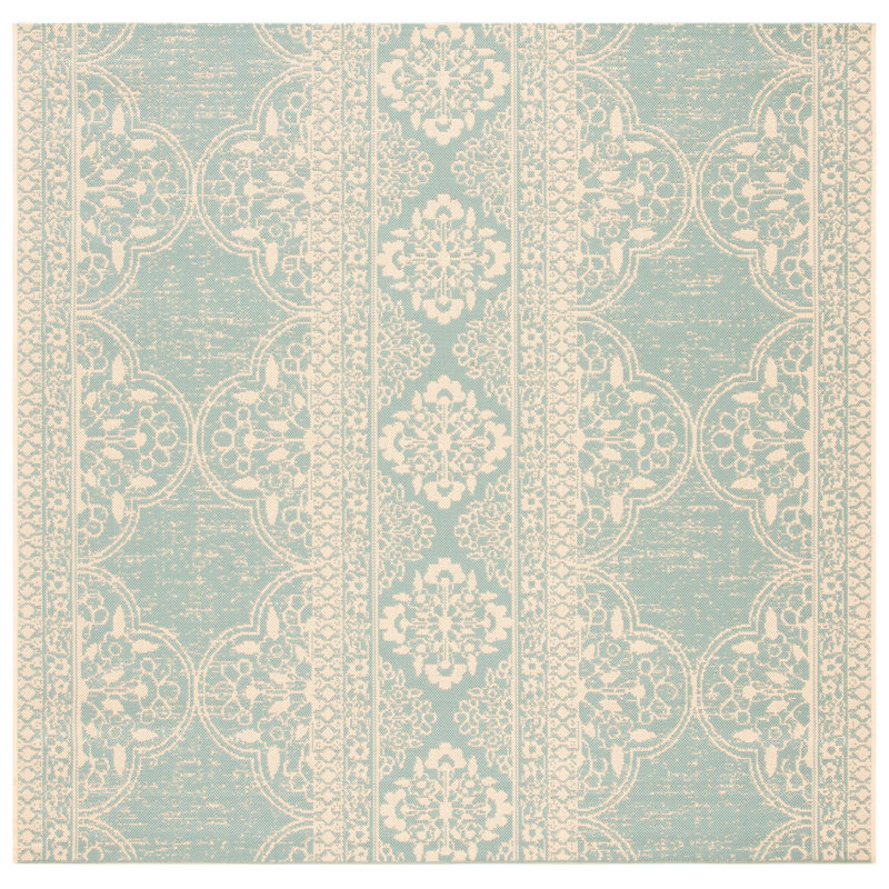 Danya Cream/Aqua Indoor/Outdoor Area Rug, Square 6'7"