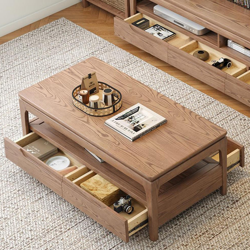 Table basse en frêne avec 4 tiroirs, H 17,71 po x L 51,18 po x l 27,56 po
