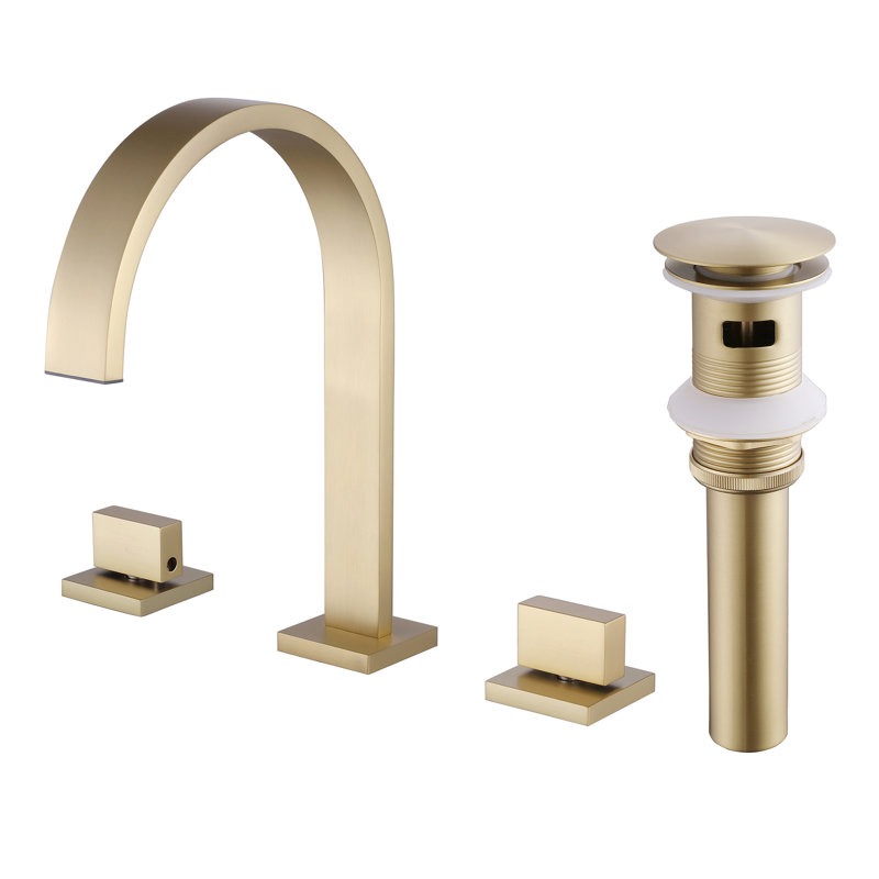 2-Handle Widespread Bathroom Sink Faucet for 3 Hole, Drain Assembly Included, Brushed Gold