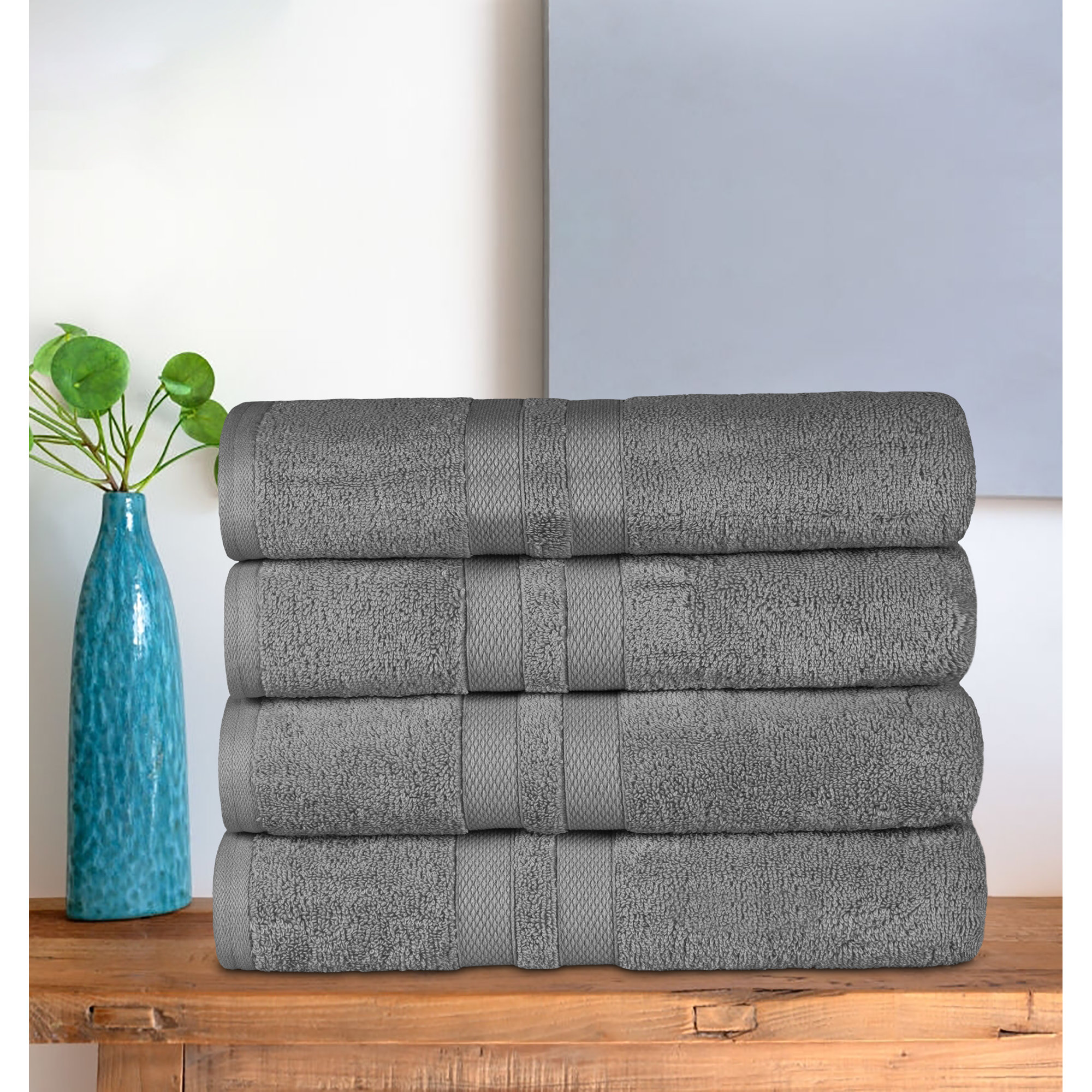 Winthrop 100% Cotton Quick-Drying Absorbent Solid Bath Towel Set , Charcoal