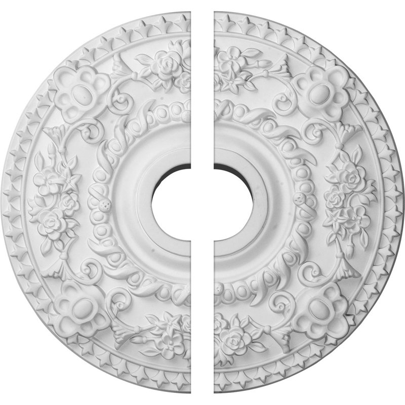 Endurathane Rose Ceiling Medallion, 18"OD x 3 1/2"ID x 1 1/2"P (Fits Canopies up to 7 1/4"), Two Piece, Factory Primed
