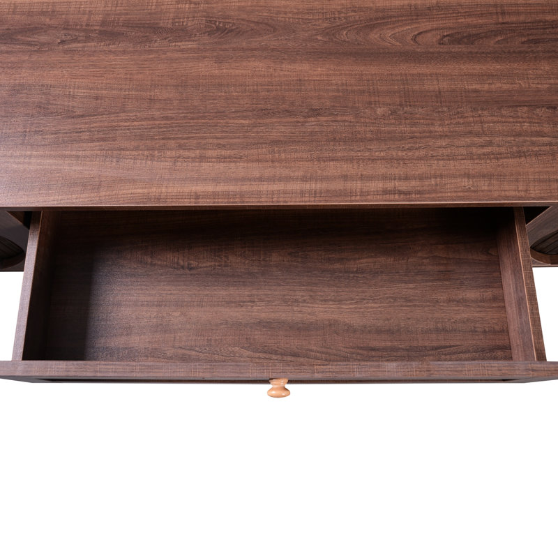 Console de télévision avec de beaux tiroirs entrelacés et une gestion des câbles pour les téléviseurs de 75 po, cadre en bois massif, rangement multifonctionnel et éléments décoratifs