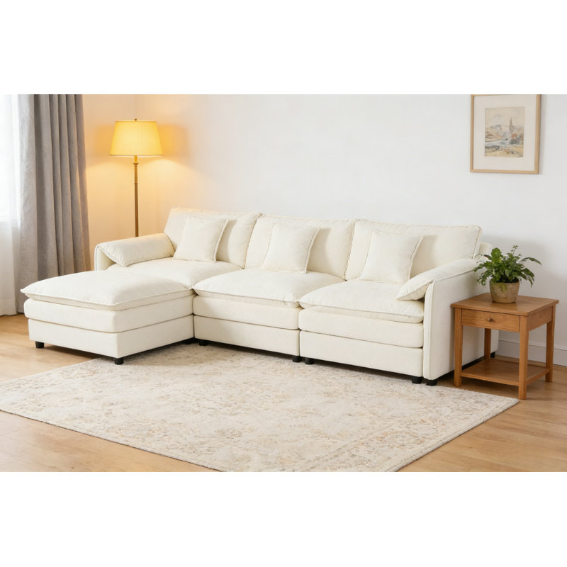 Modular Sectional Sofa, Oversized Deep Seat L Shaped Couch Set, Sofa Comfy Cloud Couch for Living Room, Beige Chenille