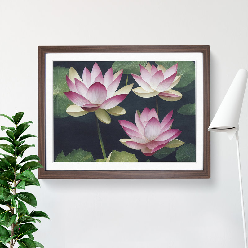 Lotus Flowers in Watercolour 1 Piece Single Picture Frame Wall Art, 46cm H x 64cm W, Brown