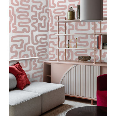 Pink Brushstroke Abstract Labyrinth Wallpaper