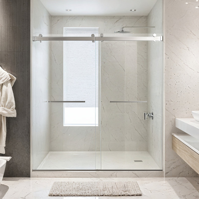 68"-72"W x 76"H Frameless Double Sliding Shower Door with 3/8" SGCC Tempered Glass, 304 Stainless Steel Hardware, Chrome