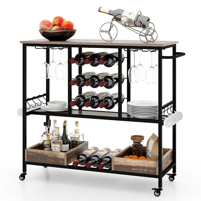 Alys Metal Bar Cart, Oak Wood