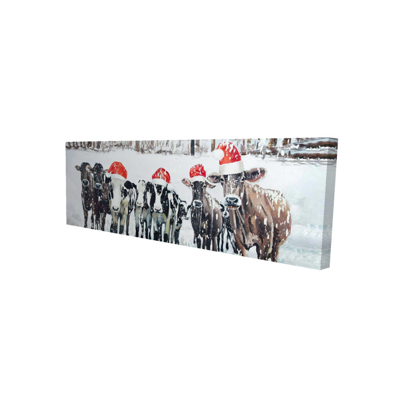 Curieux vaches de Noël sur toile | Décoration de ferme rustique, H 48 po x l 16 po